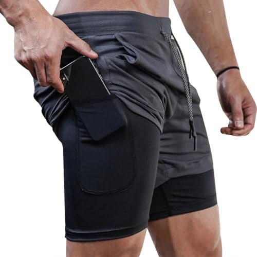 Superora Löparshorts för män, ventilerande 2-i-1-shorts med fickor, träningsshorts, sportshorts för utomhusaktiviteter