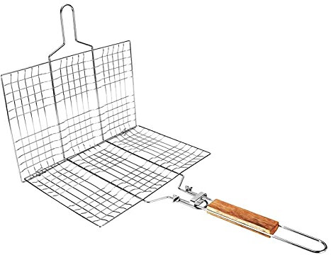 CJCSM Panier de Gril de Poisson Portable, Accessoires de Gril en Acier Inoxydable antirouille, paniers de Gril de crevettes Robustes, Outil pour Steak, Pommes de Terre, côtelettes, brochette