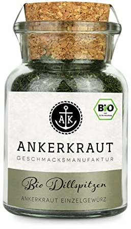 Ankerkraut BIO Dillspitzen, für Fisch und Gurkensalat, 20 g im Korkenglas, Gewürz Kräuter zum Würzen, perfekt lecker in Bio-Qualität