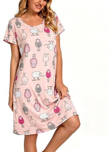 Dreamskull Nightdress for Ladies Women Short Sleeve Nightie Loose Nightshirt Cartoon Stely Nightgowns Home T-Shirt Dress
