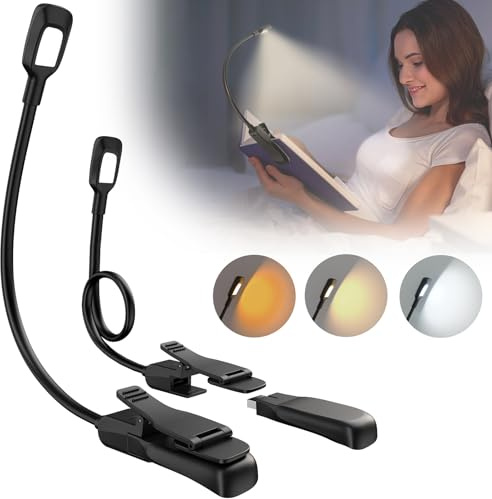 Yifacoom 16 LED Reading Light, Clip on Book Light for Reading at Night in Bed with 3 Eye-Protecting Modes (Amber&Warm&Natural), Detachable USB Charging Book Lamp, Memory Function&Stepless Dimming