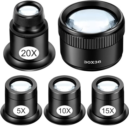 EEEKit 5PCS Loupe Magnifier, 5X 10X 15X 20X 30X Magnifying Glass, Eye Monocle Loop for Jewellers Watchmaker