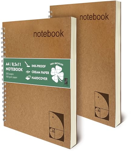 le vent 2 pack Grid Paper Large Spiral Notebook 8.5 x 11 with 100gsm Thick Paper - Square Graph Quad Ruled Notebooks for Math, Science, Engineering - 200 Pages of Lay Flat, Ink Proof Paper - A4