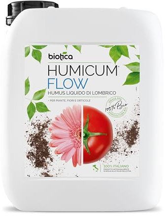 BIOTICA Humus di Lombrico Liquido Naturale 100% Biologico Italiano 5 Litri - HUMICUM FLOW Fertilizzante Naturale, Concime per Piante, Fiori e Orto - Riduce lo Stress delle Piante (5 Litri)