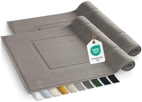 Blumtal Badvorleger Terry - Badezimmerteppich 100% Baumwolle in 50x80 cm - Oeko-Tex zertifizierter Badteppich & Duschvorleger - Badezimmer Teppich/Bath mats und Badvorleger im Set 2 teilig in Grau