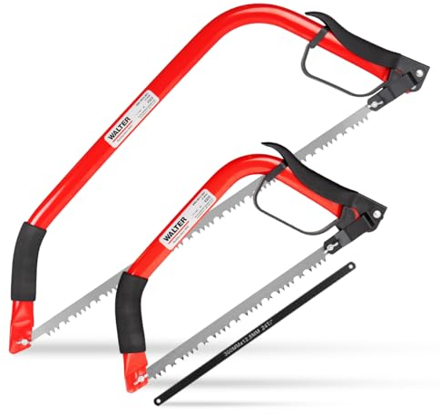 WALTER Bügelsägen SET 2-tlg., 300mm, 606mm, aus Kohlenstoffstahl, Zähne gehärtet, für Holz, Metall, PVC Rohre, Griff mit PVC-Beschichtung, Klinge mit Plastikschutz, PP-Handschutz, Universalsäge