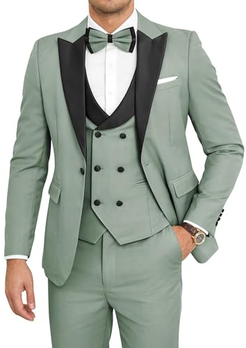 SPTALLFITJSV Costume de Smoking 3 pièces pour Homme avec nœud Papillon - Coupe ajustée - pour Mariage, Bal de Fin d'année, dîner, Vert Sauge, Taille M