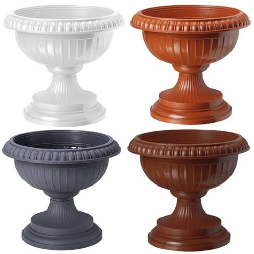 pokm toolsmarket - ⌀ 41cm Blumentopf auf Fuß, Übertopf für Blumen und Pflanzen, Rund Pflanzkübel aus robustem Kunststoff, Amphore, Groß Outdoor-Topf - Braun