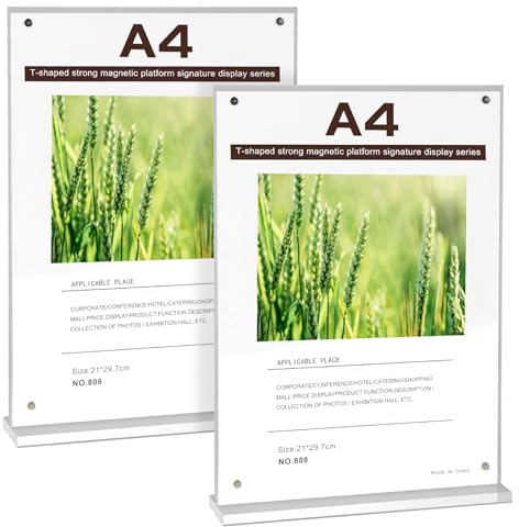 jwogngls 2 Stück Starker Magnet Tischaufsteller A4, Preisschilder Aufsteller Tischständer Doppelseitiger transparenter Acryl-Tischaufsteller für Prospekte Menükarte Werbung Fotorahmen (21*29,7 cm)