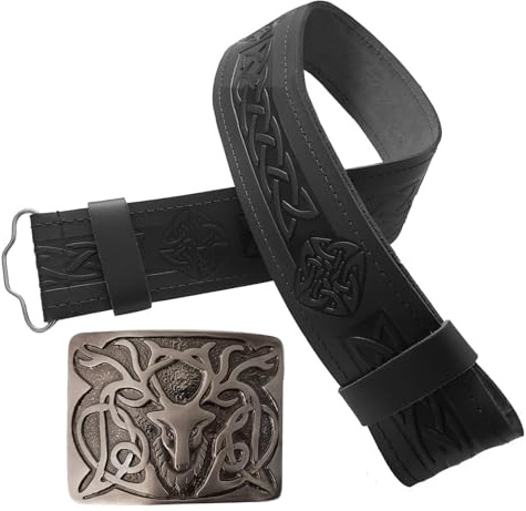 STITCHIFY Ceinture de kilt traditionnelle écossaise en cuir et boucle de cerf antique