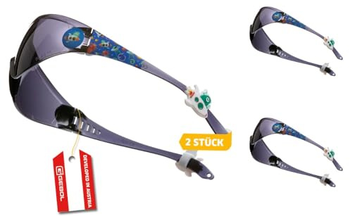 Gebol Little Helpers, 2 Stk. Kinderschutzbrillen aus Polycarbonat mit Brillenstoppern & Personalisierungs-Stickern, kratzfest, leicht & bequem, Getönt, Weltall