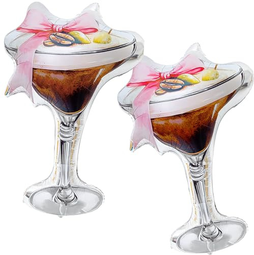 Charnoel 2 Pcs 40 x 34 Inch Giant Espresso Martini Balloon Cocktail Foil Balloons A Tiny Bit Older Party Decorations for Bachelorette, Birthday, Dirty Martini Party, Bikinis Bridal Shower Wedding