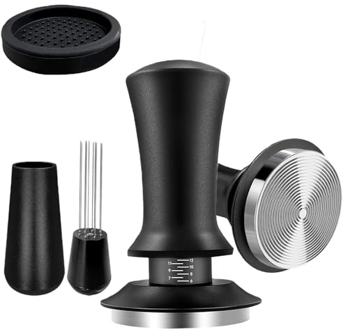 AXVRAV Kaffetamper 58 mm set, 3-delad espresso-tamper med skaljustering och 2-fjäder-bilrebound, kaffebryggare och silikon tampermatta, ripple Base kaffe Tampers för baristas, kaffeälskare