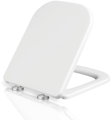 Mass Dynamic Square Toilet Seat with Soft Close Top Fix Toilet Seats with One Button Quick Release Cleaning for Better Hygiene, Rectangle Loo Seat with Adjustable Hinges - Pakc of 8