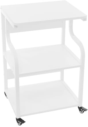 OUBUBY Mesa de impresión de 3 niveles con ruedas, 50 x 40 x 74,5 cm, soporte para impresora portátil, carrito de impresión grande con ruedas para hogar, oficina, rústico, prensa caliente (blanco)