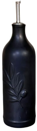 DimyFew Olive Huile Distributeur Bouteille Céramique Verseur Embossé Récipient 500ml avec Entonnoir Convient à La Cuisine Fête Café, Automatique Noir