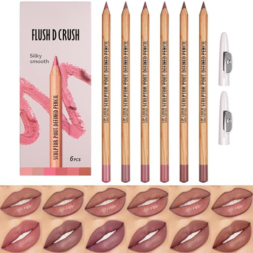 LOPHE Lip Liner Set, 6 Stück Lippenkonturenstift mit Mattes Finish, Wasserfester Lipliner Langanhaltender und Voller Textur, Set 01