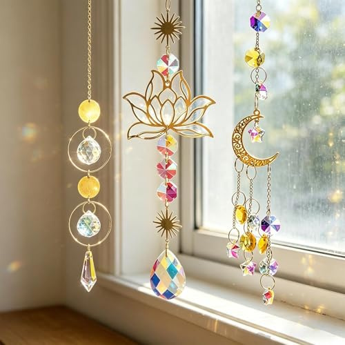 Yuqilin 3 Piezas Atrapasoles Crystal Suncatcher Atrapasoles de Cristal