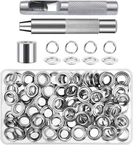 lomdung 100 Pièces Ensembles Oeillets, 6 mm Œillets en Métal, Oeillets Couture avec 3 Pièces D'installation, Kit Oeillet pour Toile Bâche Tente de Réparation Argent