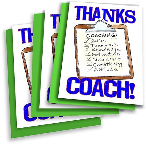 Spela starkt sport genom coach. Klämbräda, 3-pack Sports PowerCard, gratulationskort (5 x 7), 3-pack perfekt för ungdomssporter – Coach kommer att älska det