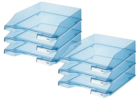 HAN Brevfack KLASSIK Transparent, 6 stycken, modern, transparent och stapelbar hylla i fräsch design upp till format A4/C4, 1026-X-26, transparent blå
