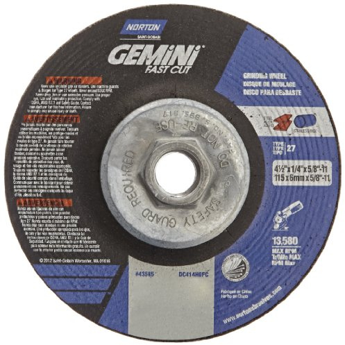 Norton Abrasives Grinding Wheel, Gemini Fast Cut Grinding Wheel, 4 1/2 for Right Angle Grinder - Pack of 10 Discs