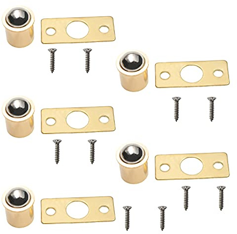 MroMax 5Pcs Closet Door Ball Catch Brass Electroplating 0.49 Diameter Bearing Door Catch 12.5x18.5mm (DXH) with Strike Plate Furniture Fitting for Cabinet Closet Drawer