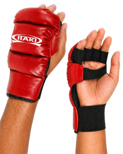 Itaki Skyddshandskar, Konstläder, för Ju Jitsu, Karate, Kampsport, Färger: Blå eller Röd (Röd, L)