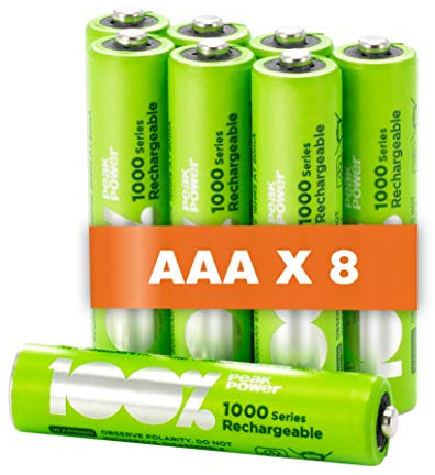 PeakPower Akku AAA | 8 Stück Batterien AAA wiederaufladbar NiMH 1,2 Volt (1,2V) optimierte Kapazität, stabil und langlebig, geringe Selbstentladung, vorgeladen (AAA Akkus wiederaufladbar x8)