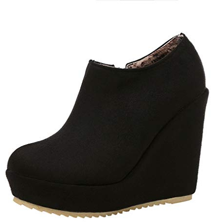 Birdsight Mode Bottine Compensé Femme Talon Haut 12CM Plateforme Cheville Courtes Hiver Ankle Daim Botte Zip Chaussures Eclair Winter(Noir，34