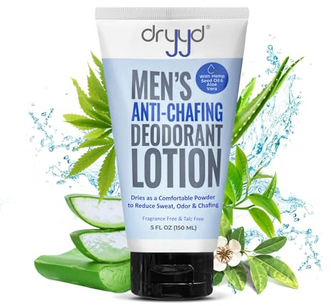 DRYYD Ball Deodorant For Men Aluminum Free Chafing Balls Powder Lotion, No Talcum Powder, Hemp Seed Oil, Reduce Odor & Sweaty Groin Itch Cream, Fresh Ball & Butt, Unscented, Gift for Men 5oz