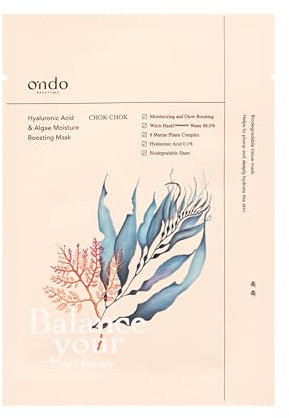 Ondo Beauty 36.5 Hyaluronic Acid & Algae Moisture Boosting Mask, mascarilla facial coreana hidratante con ácido hialurónico y algas, 25ml