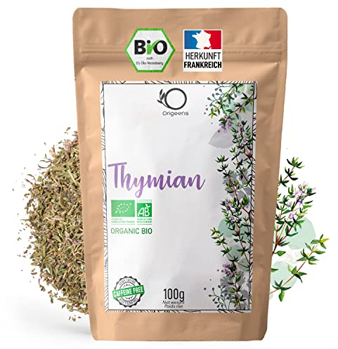 ORIGEENS TIMO BIOLOGICO Origin Francia 100g | Foglie di Timo Essiccate per Tisana al Timo contro la tosse e per la cucina | Timo Tisana - Thyme