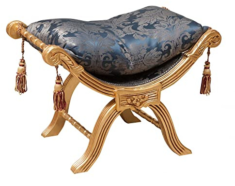 Biscottini Pouf Savonarola L46,5xPR74,5xH54,5 damascato blu - Pouf poltrona - Pouf poggiapiedi - Puffo per sedersi - Puff stile antico - Poltroncina - Poltrone salotto