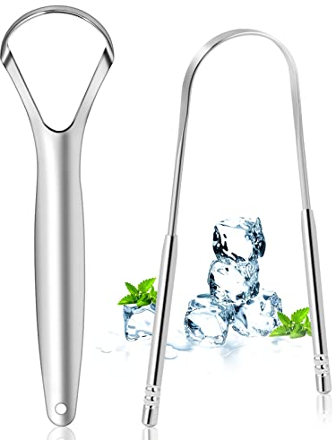 Brencco 2 Zungenreiniger Edelstahl Zungenschaber, Zungenbürste zur Mundreinigung, Recycelbar, leicht zu reinigen, Silver