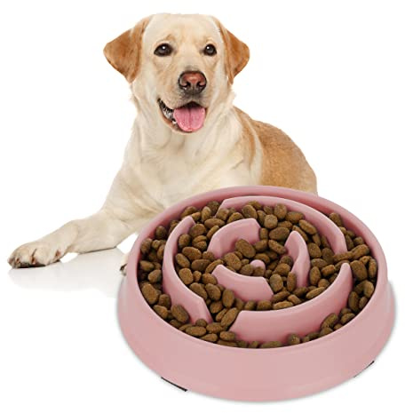Relaxdays Comedero Antivoracidad Perro L, Cuenco Antiestrés, Comida Lenta, Apto Lavavajillas, 400 ml, Rosa, 5 x 21 cm