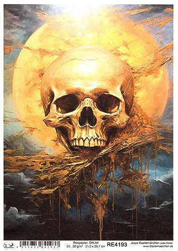 Josys Bastelmärchen Reispapier A4 Strohseide Decoupage Halloween Horror Schädel Totenkopf RE4193