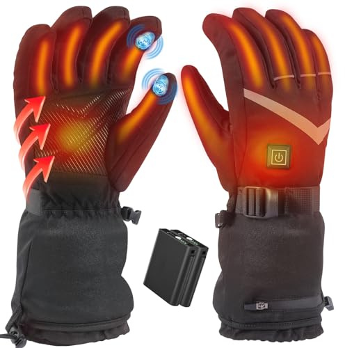 Guantes calefactables para hombre y mujer, recargables, 3 niveles, guantes de esquí con calefacción, 5 V, 6000 mAh, resistentes al agua para escalada, senderismo, ciclismo, camping (M)