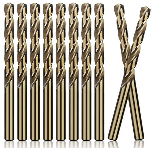 10 Pcs 4mm HSS Gold Cobalt Jobber Drill Bit Set, High Speed Steel Twist Drill Bit Set for Stainless Steel, Hard Metal, Aluminium, Cast Iron, Copper, Wood and Plastic