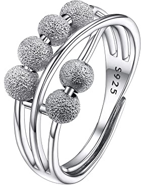 PROSILVER 3er Anillo Plata Mujer, Talla Ajustable, Anillos Bolas Anti Estres, Alianzas Pareja Novia
