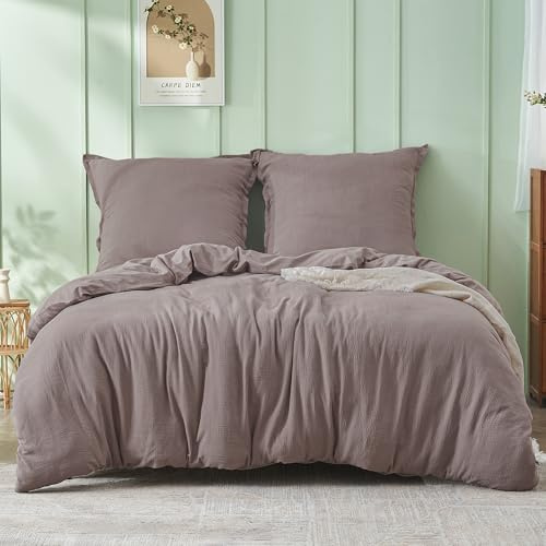 Simple&Opulence biancheria da letto in mussola di cotone, set di biancheria da letto extra morbida e traspirante, copripiumino OEKO-TEX con zip, 135 * 200cm, Grigio Curry
