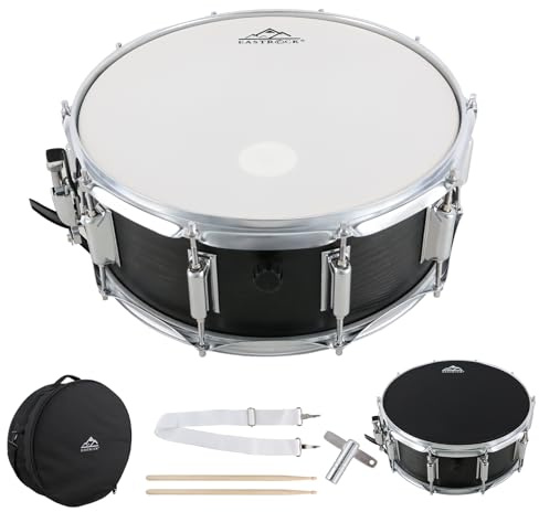 EASTROCK Snare Drum Set 14X5.5 Inches for Student Beginner-Black Wood Grain