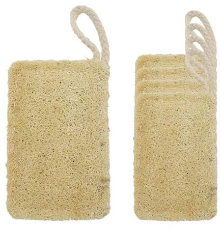Namvo 5 stycken naturliga ekologiska disksvampar, hållbar, plastfri och biologiskt nedbrytbar luffasvamp med upphängningssnöre för torkning (11 x 7 cm)