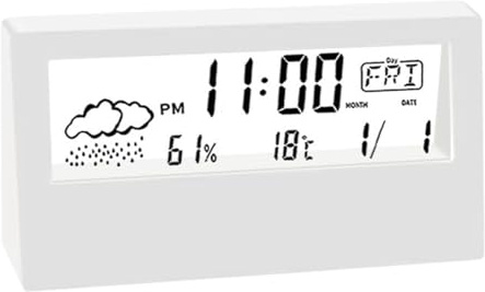 Réveil de table de nuit, horloge de bureau numérique - Horloge de bureau électronique - Horloge de bureau transparente avec affichage de la température et de l'humidité, 12/24H, réveil pour chevet et