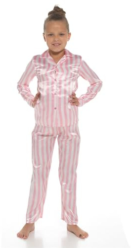 A2Z 4 Kids Girls Boys Satin Silk - PJS AZ015 Pink Stripe 11-12