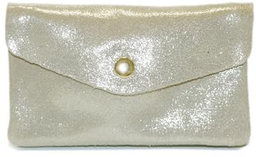 Double Tree - Porte-Monnaie Femme Cuir Véritable Daim Irisé – Portefeuille Pochette Cartes Billets Format Mi-Long À Rabat Et Zip – Léger Et Fonctionnel - Beige