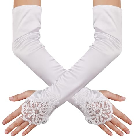 1 pair Women's Long Lace Opera Gloves Satin Wedding Bridal Gloves Fancy Dress Gloves for Christmas Halloween