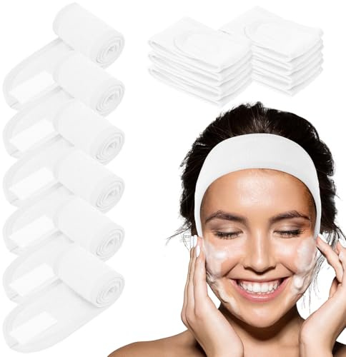 LOPHE Fascia per Capelli Cosmetica, 6 Pezzi Regolabile Spa Fascia per Capelli con Magic Tape, Fascia Regolabile Capelli per Doccia, Yoga, Sport, Spa, Bianco