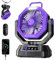AJVV Camping Ventilator mit akku 20000mAh, Akku Ventilator mit Fernbedienung/LED Licht/270° Drehung, Tischventilator mit Haken/Powerbank/Stufenlose Geschwindigkeit, für Outdoor Reisen Angeln-Lila