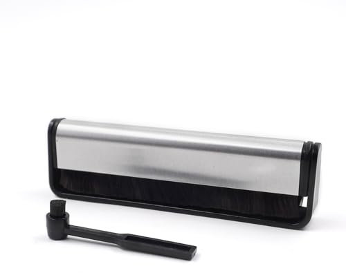 MayRecords Spazzola per la pulizia dei dischi in vinile in fibra di carbonio, spazzola per la pulizia dei dischi con ago per la pulizia dei giradischi, antistatica, per rimuovere polvere e sporco da